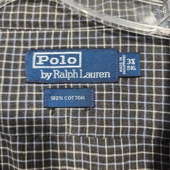 Polo Ralph Lauren Shirt Mens 3XB Black White Chekcer 100% Cotton Black Pony Vtg - Picture 3 of 16